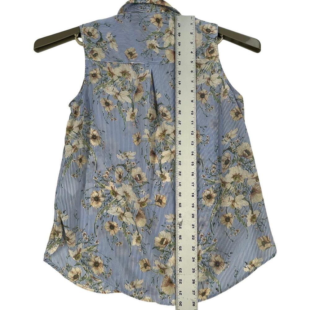 HM Blouse Size 8 Blue White Floral Sleeveless Button Up Garden Fairy Romantic - Picture 4 of 7